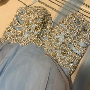 Allure Bridals Blue Mini Dress with Silver Accents